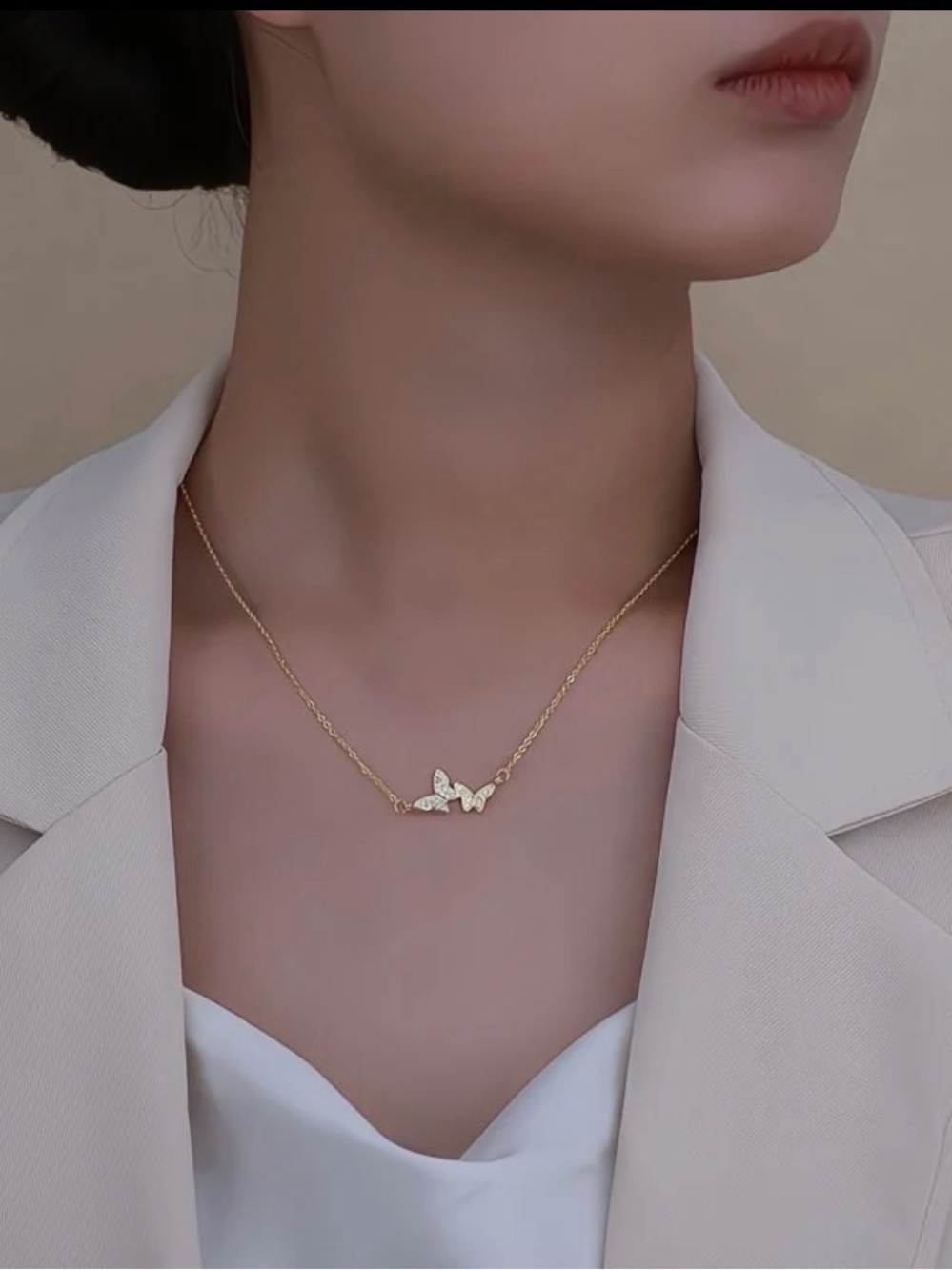 Dainty Rose Gold Butterfly Duo Necklace - Elegant Crystal Pendant
